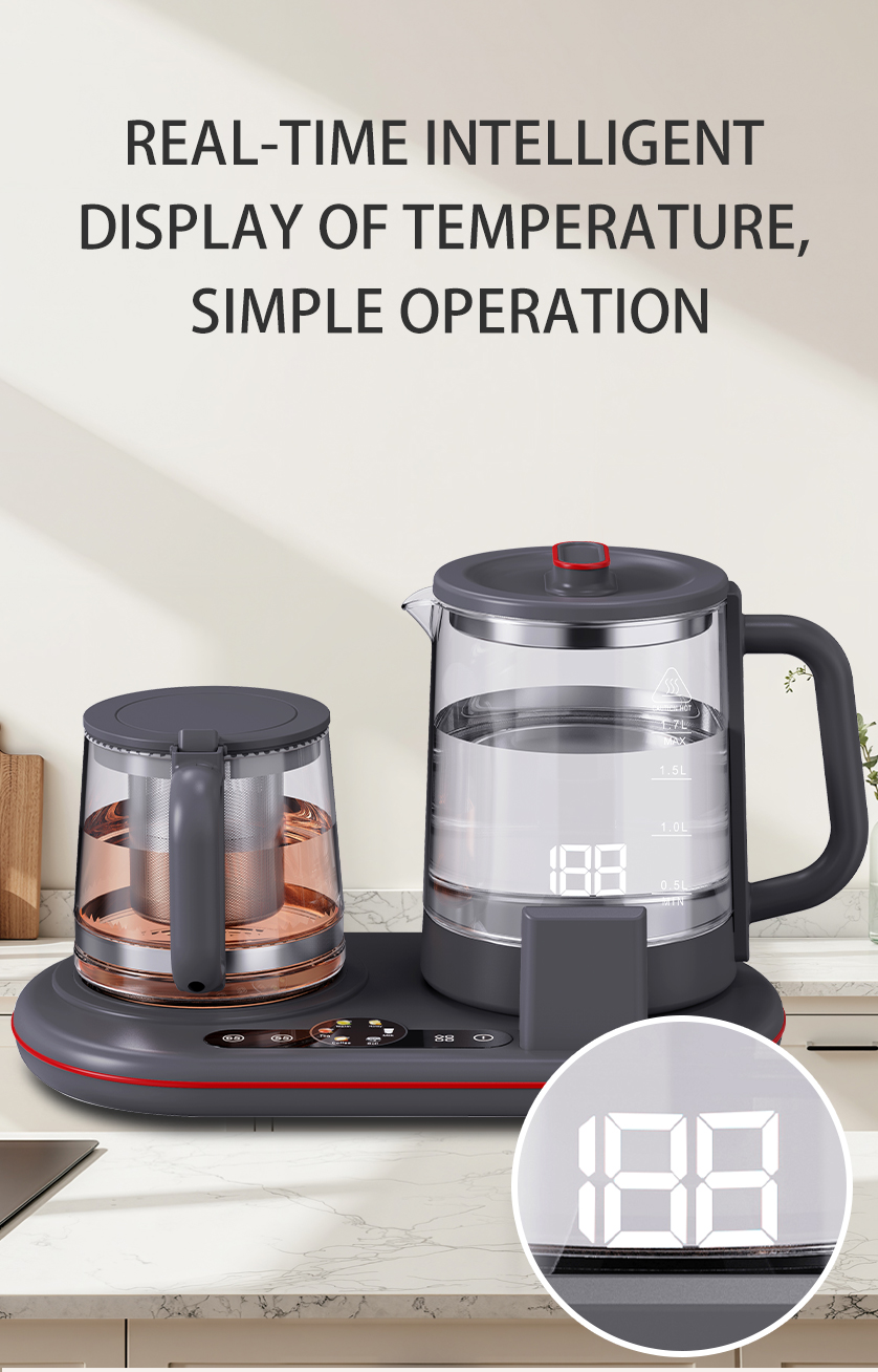Machine à thé moderne à faible puissance, thermopot Portable en verre, bouilloire d'hôtel, ensemble de plateaux, théière électrique 1,7 l + 1,1 l, faible puissance