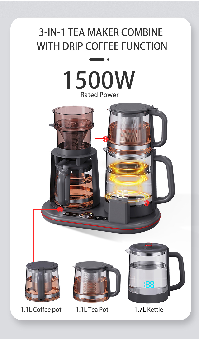 MACHINE À THÉ 3 EN 1 COMBINÉE AVEC FONCTION CAFÉ GOUTTE À GOUTTE