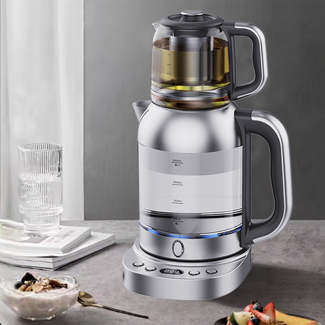 Machine à thé turque 2,0 l, affichage Led CE, contrôle de la température, bouilloire électrique avec filtre en verre, cafetière et thé 