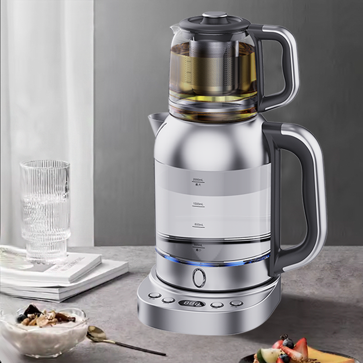 Machine à thé turque 2,0 l, affichage Led CE, contrôle de la température, bouilloire électrique avec filtre en verre, cafetière et thé 