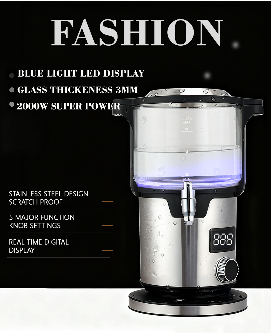 Machine à thé intelligente Double couche 4.5 + 1,1 l, 2000W, bouton domestique, bouilloire à thé turque, bouilloires électriques sans fil pour l'eau bouillante