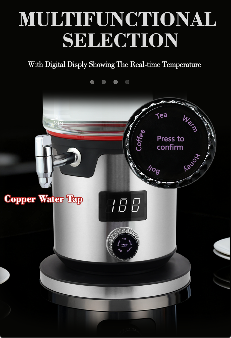 Chauffe-eau Transparent arabe du moyen-orient, machine à thé turque avec Base de contrôle de la température, Double théière Samovar avec infuseur