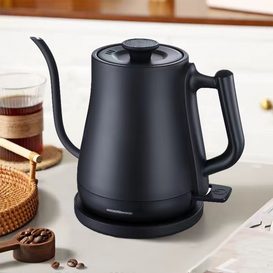 Bouilloire à café à col de cygne 1500W, Style Morden, à ébullition rapide, théière noire mate de 1,0 l, Pour café goutte à goutte à la maison