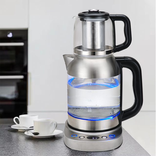 Élément chauffant automatique intelligent en acier inoxydable, ensemble de cafetière à thé chaude en verre, machine à thé électrique turque 