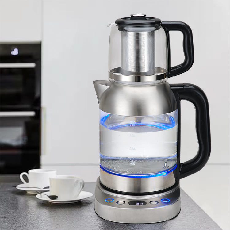 Élément chauffant automatique intelligent en acier inoxydable, ensemble de cafetière à thé chaude en verre, machine à thé électrique turque 