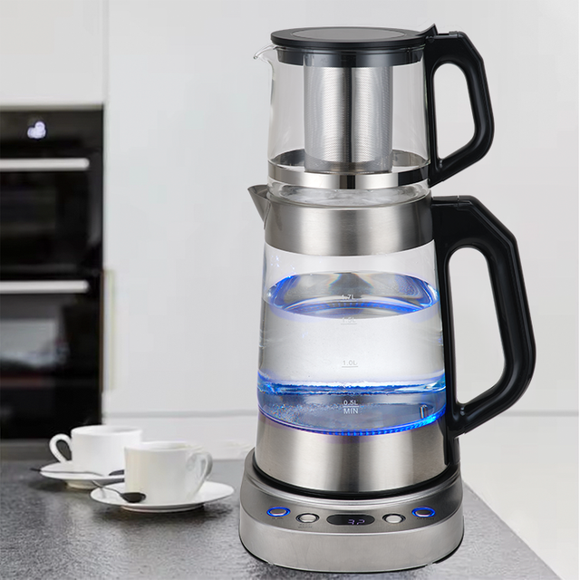 YUEKON – bouilloire Double en verre, interrupteur automatique, contrôle de la température, Machine à thé turque 2 en 1, Samovar électrique