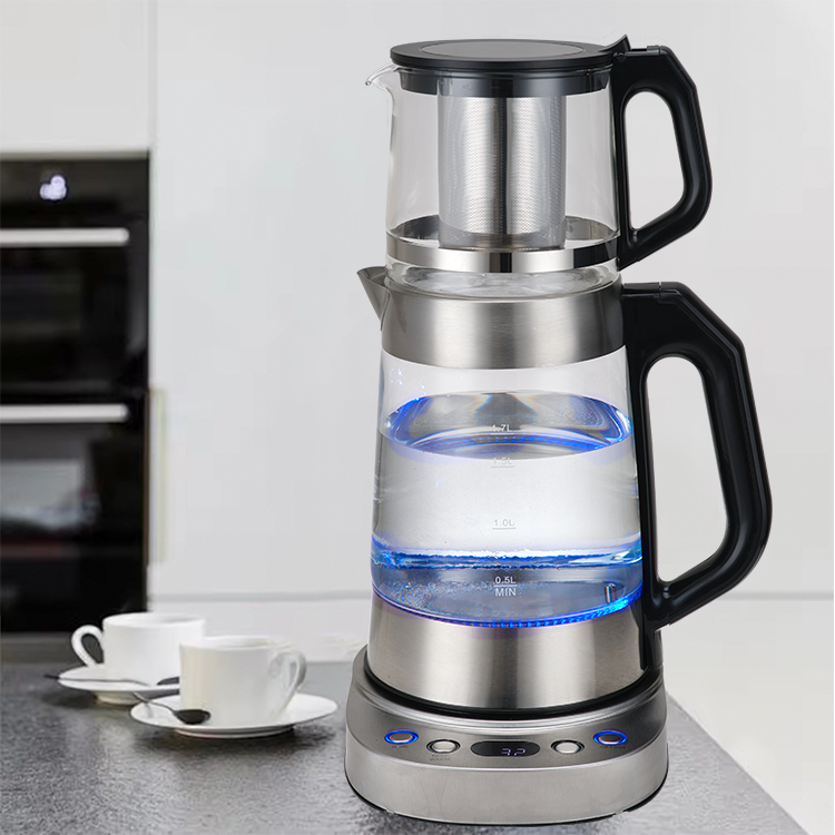 YUEKON – bouilloire Double en verre, interrupteur automatique, contrôle de la température, Machine à thé turque 2 en 1, Samovar électrique