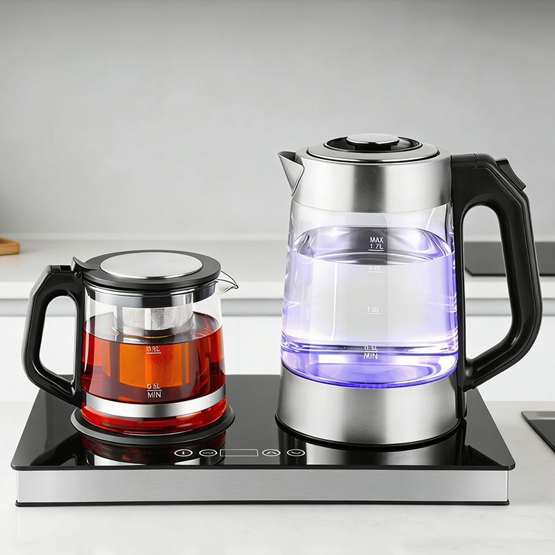 Machine à thé chinoise à commande numérique, chaudière à eau avec plateau, capacité de 1,7 l + 1 l, bouilloire à thé turque et théière en verre