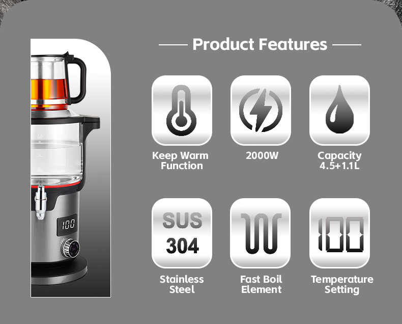 Th&eacute;i&egrave;re et bouilloire &eacute;lectriques &agrave; contr&ocirc;le de temp&eacute;rature