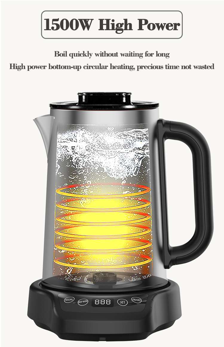 Home Appliance OEM en verre électrique personnalisé Kettle Tea Set Turkey Tea Maker Machine 2.0L + 1.1Les bouilloires en acier inoxydable et théière 