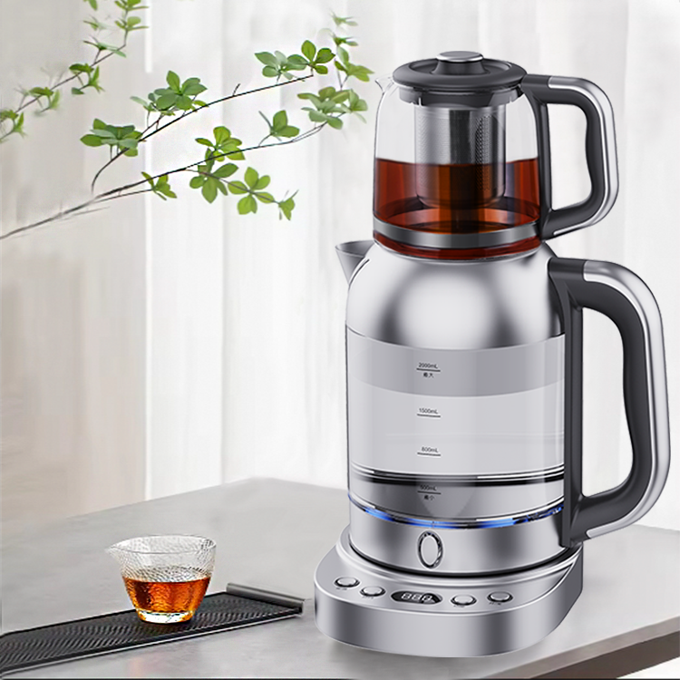 Bouilloire électrique double corps en verre, cuisine d'hôtel, maison, 2,0 l, machine à thé électrique en verre avec contrôle de la température 