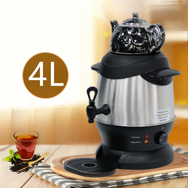 Samovar électrique 2 en 1, théière en céramique blanche émaillée de 5 litres, théière élégante turque russe