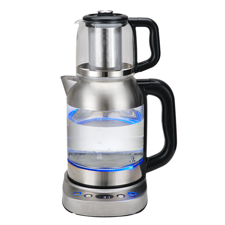 Machine à thé en verre turque 2 en 1, théière Double Samovar 1850W 2,0 l en acier transparent à haute teneur en Borosilicate, bouilloires électriques sans fil