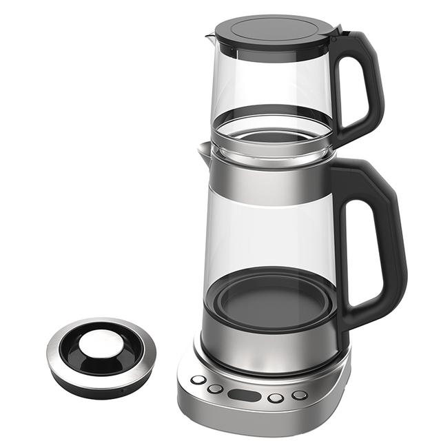 YUEKON chaudière à eau 1,7 l machine à thé électrique russe Samovar turc Double théière en acier inoxydable avec théière 1,0 l