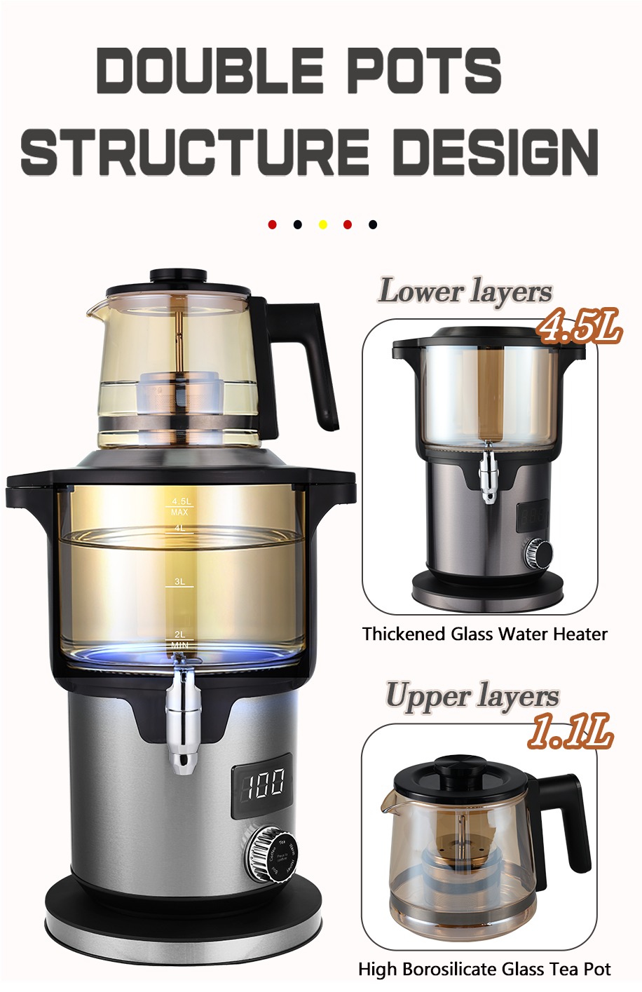 Machine à thé Samovar en acier inoxydable de haute qualité, 5,6 l, Protection contre l'ébullition et l'eau sèche, bouilloire électrique, thé de dinde, Samovar d'urne à thé