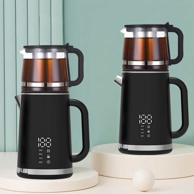 Yuekon 1,5L + 1,1 L Kettles Electronic Kettles Glass Kettle and Teapot 2 In1 Double couche avec contrôle de la température