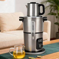 Appareils ménagers bouilloire électrique Double couche en acier inoxydable, théière automatique, théière persane Samovar 2 en 1, argent Samovar