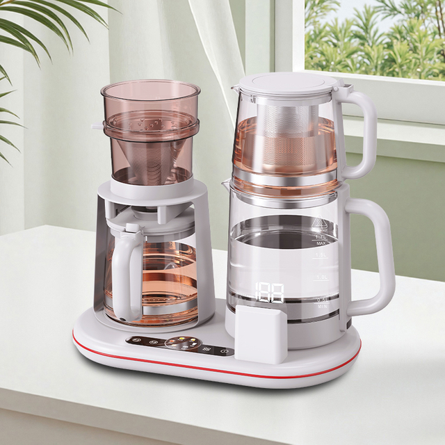Bouilloire en verre multifonctionnelle 1500W, Double bouilloire intelligente sans fil, théière électrique, ensemble de cafetière, contrôle de la température numérique