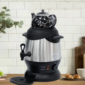 Chaudière à thé turque Samovar électrique professionnelle, théière supérieure 1L + bouilloire électrique corporelle 4L avec maintien du thé au chaud, meilleure vente