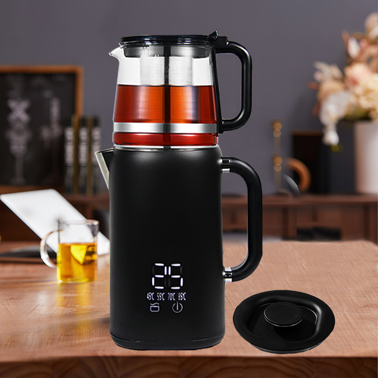 Machine à thé à écran tactile numérique à double paroi de grande capacité de 1,7 L + 1,1 L avec base rotative sans fil