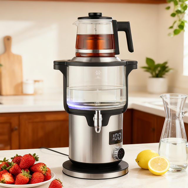 Machine à thé intelligente Double couche 4.5 + 1,1 l, 2000W, bouton domestique, bouilloire à thé turque, bouilloires électriques sans fil pour l'eau bouillante