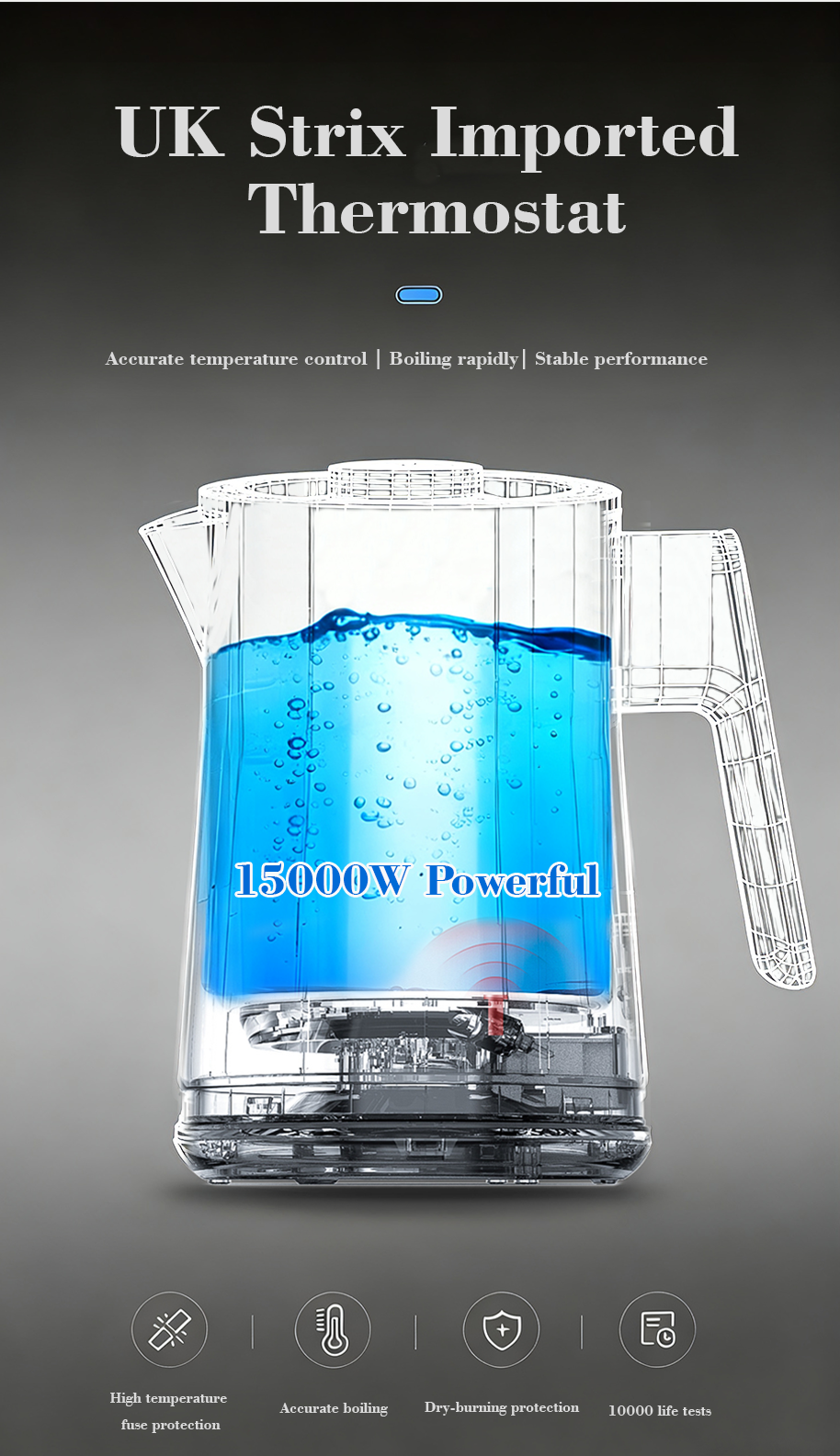 Bouilloire à Thermostat Strix 1500W, bouilloire électrique et théière, ensemble avec écran de commande tactile, garde au chaud, vente en gros d'usine