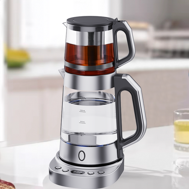 Bouilloire électrique en verre multi-sections à température contrôlée, passoire à thé en acier inoxydable 304, machine à thé avec plateau