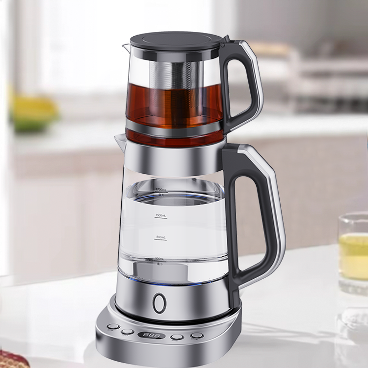 Bouilloire électrique en verre multi-sections à température contrôlée, passoire à thé en acier inoxydable 304, machine à thé avec plateau