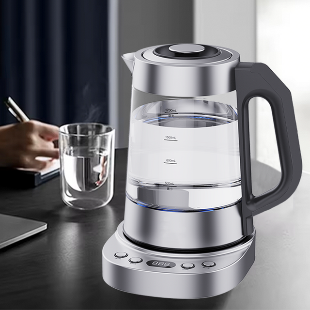Chaudière à eau électrique de haute qualité, fonction de maintien au chaud, bouilloire à thé avec indicateur LED bleu, bouilloire électrique en verre