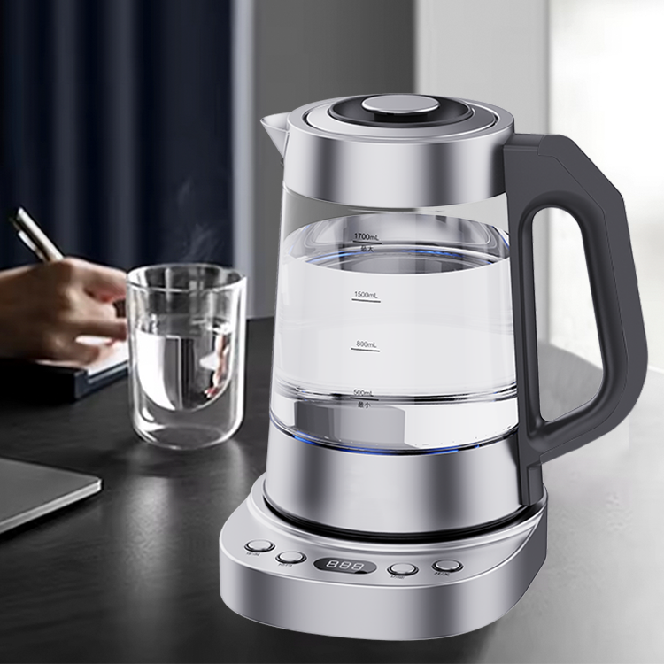 Chaudière à eau électrique de haute qualité, fonction de maintien au chaud, bouilloire à thé avec indicateur LED bleu, bouilloire électrique en verre