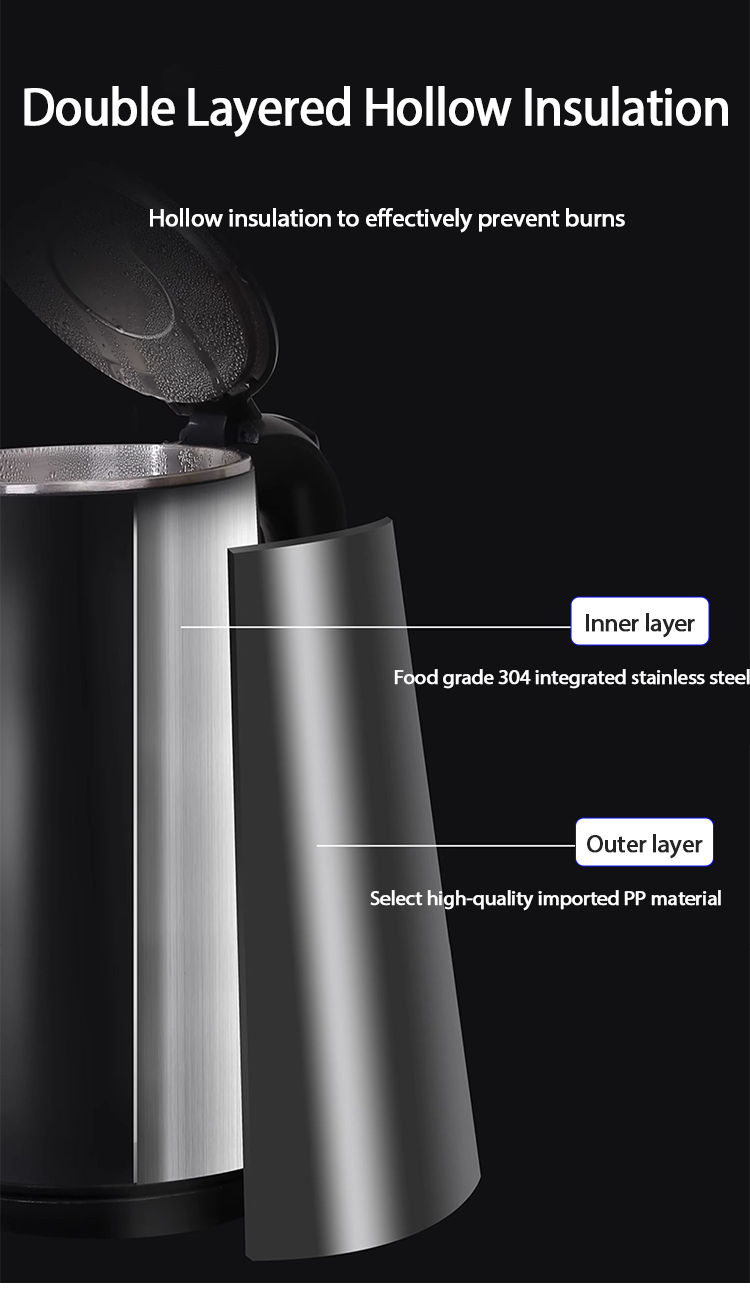 Appareils ménagers Bouilloire électrique à corps en acier inoxydable 304 de qualité alimentaire, pichet à eau électrique à Double paroi, 1,5 l 