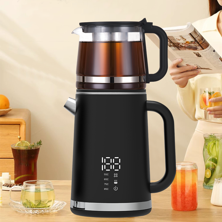 Yuekon 1,5L + 1,1 L Kettles Electronic Kettles Glass Kettle and Teapot 2 In1 Double couche avec contrôle de la température