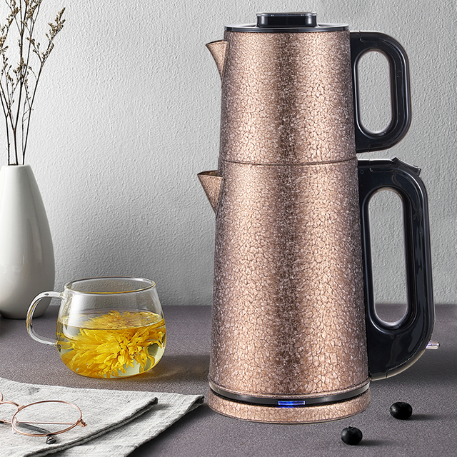 Double en acier inoxydable POT POOD GRADE Turkish 2 en 1 Machine à thé électrique Machine Thé fuite électrique Kettle avec filtre infuseur 