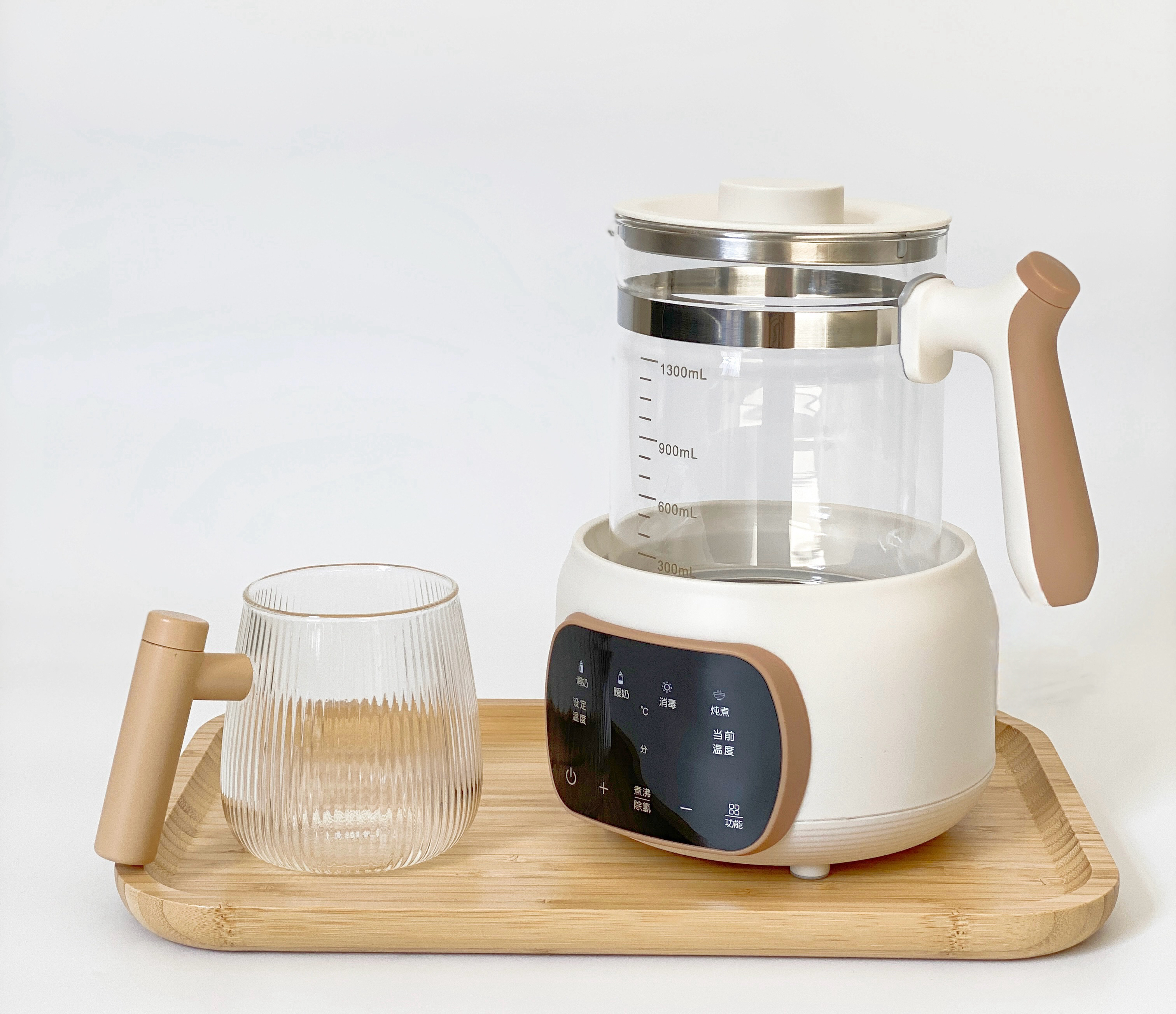Bouilloire électrique en verre de haute qualité, 1,3 l, modulateur de Thermostat, chauffe-lait, bouilloire électrique en verre