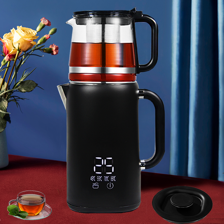 Machine à thé à écran tactile numérique à double paroi de grande capacité de 1,7 L + 1,1 L avec base rotative sans fil