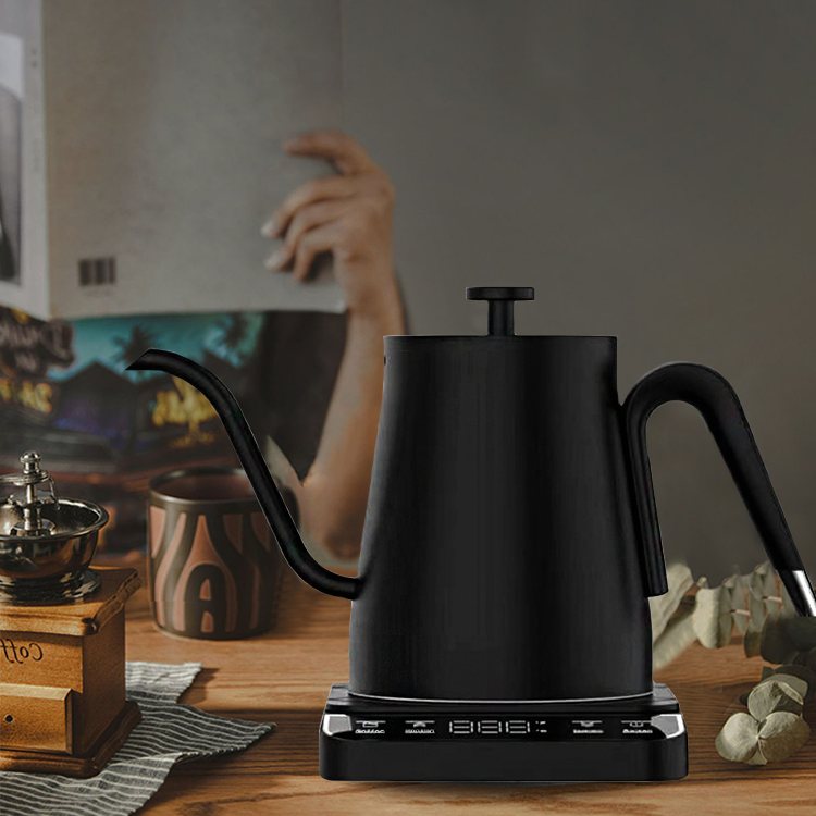 Bouilloire électrique intelligente numérique noire 1350W, Pour café, thé, contrôle de la température, bouilloire électrique à col de cygne