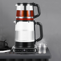 Bouilloire électrique en verre, Base rotative à 360 °, 1,5 l + 1,1 l, théière élégante, Samovar électrique turc et russe 