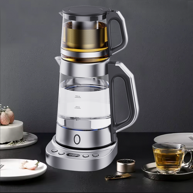 Offre spéciale 1.7 L électrique turc Samovar Double verre théière en verre ensemble bouilloires électriques en verre 