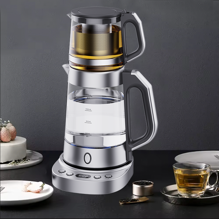 Offre spéciale 1.7 L électrique turc Samovar Double verre théière en verre ensemble bouilloires électriques en verre 