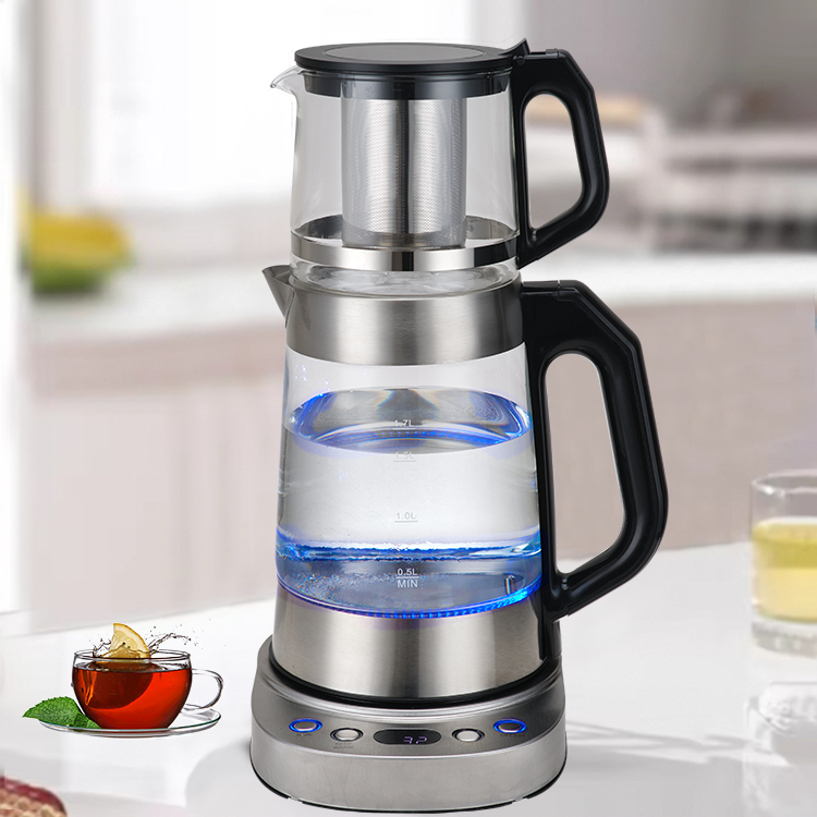 Machine à thé électrique turque en verre à Double couche, bouilloire à thé 2 en 1, chaudière rapide, eau de chaudière, pichet à café, bouilloire à thé 