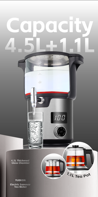 Ensemble Samovar électrique moderne 2 en 1, chaudière à chauffage rapide de 2000W, bouilloire électrique russe en verre d'eau, machine à thé avec voyants lumineux