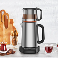 Home Appliance OEM en verre électrique personnalisé Kettle Tea Set Turkey Tea Maker Machine 2.0L + 1.1Les bouilloires en acier inoxydable et théière 