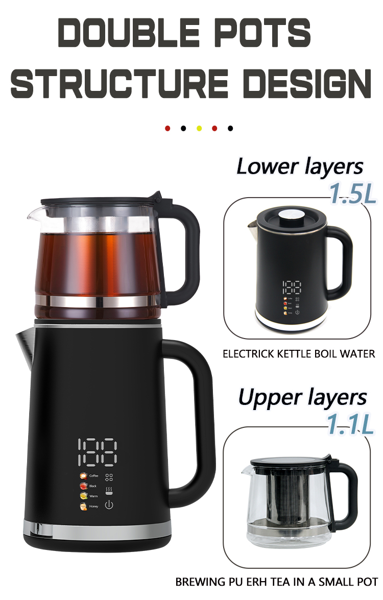 Appareils à domicile Nouveau design électrique Keitle Factory Borosilicate Glass Tea Maker Double Mur Wall Glass Thé