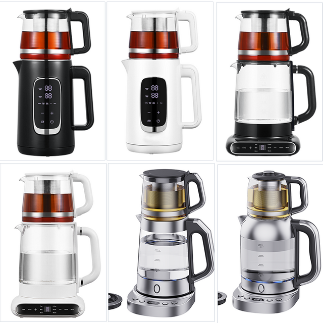 YUEKON chaudière à eau 1,7 l machine à thé électrique russe Samovar turc Double théière en acier inoxydable avec théière 1,0 l