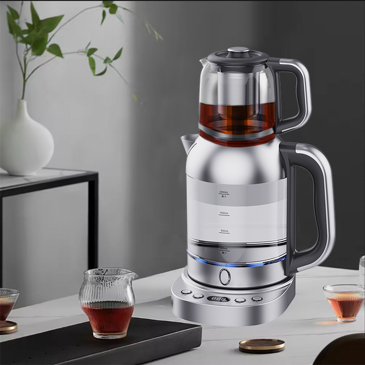 Bouilloire électrique Samovar turque 2 en 1, Double verre, bouilloire électrique intelligente en verre de 2,0 l avec fonction de maintien au chaud pour la cuisine