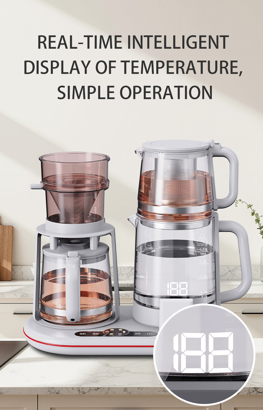 Bouilloire en verre multifonctionnelle 1500W, Double bouilloire intelligente sans fil, théière électrique, ensemble de cafetière, contrôle de la température numérique