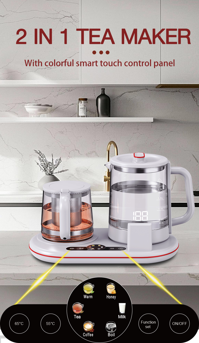 Machine à thé 1,7 L + 1,1 L avec base rotative sans fil