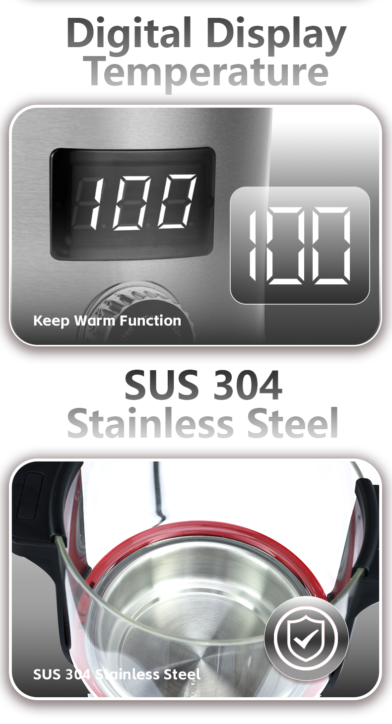 Bouilloire Samovar turque et théière en verre, chauffage à grande vitesse 2000W, contrôle numérique multi-température résistant à la chaleur pour thé/café