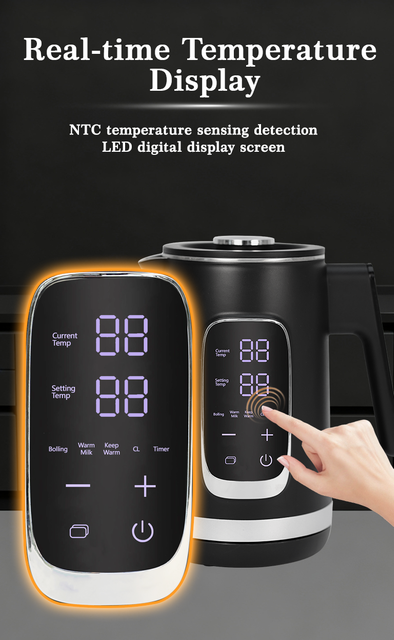 Appareil de cuisine intelligent, marmite électrique à commande numérique, double bouilloire 1.5 + 1,1 l, bouilloire sans fil avec théière