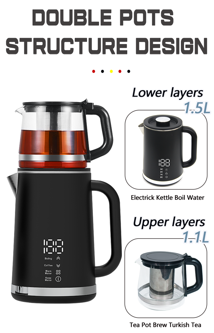 Yuekon Kitchen Appliances Arabic Tea Maker Set CE Rohs Digital Keep Warm Water Double Lame Digital Tea Maker 